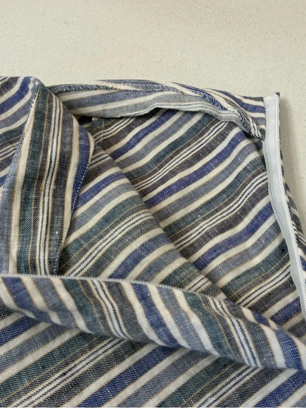 Banana Republic Linen Skirt Womens 10 Side Zip Blue White Tan Diagonal Stripes - Picture 4 of 7